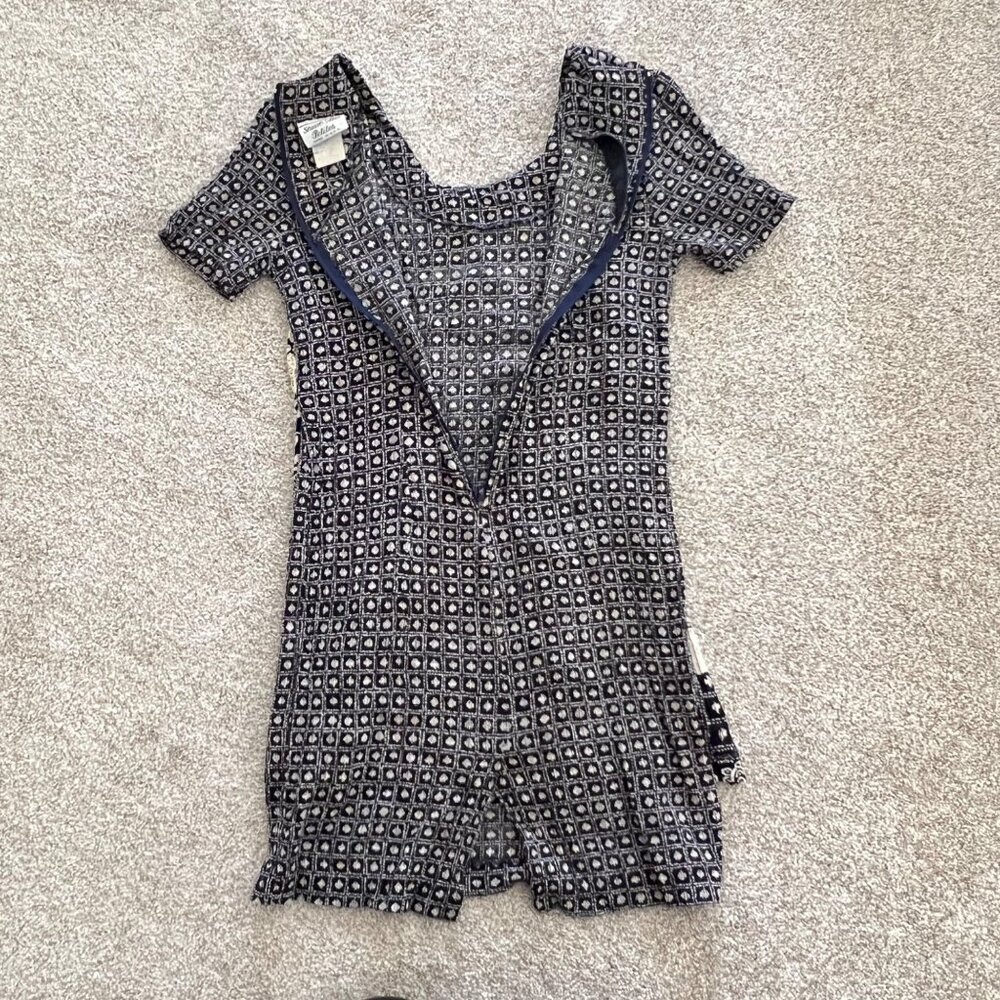 Vintage 90s Stuart Alan Boho Split Hem Geometric Floral Henley Button Dress P6 - Picture 11 of 13